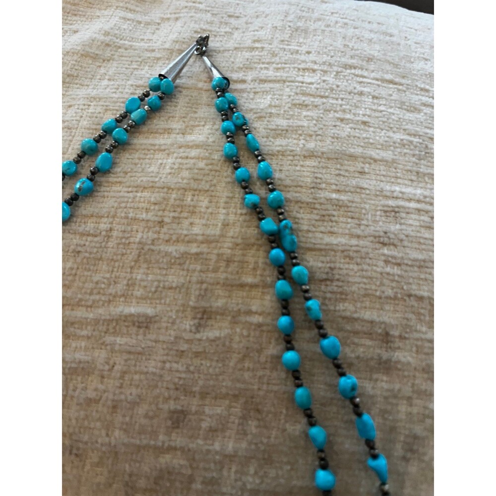 Vintage Genuine Turquoise Sterling Silver 2 strand bead necklace Native American - Picture 7 of 11